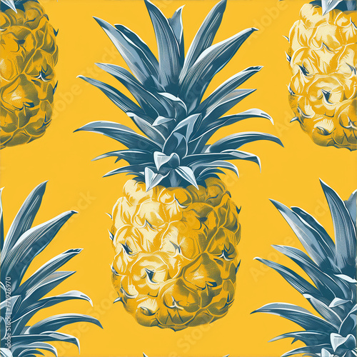 Seamless pattern with pineapples. Vector illustration in vintage style.