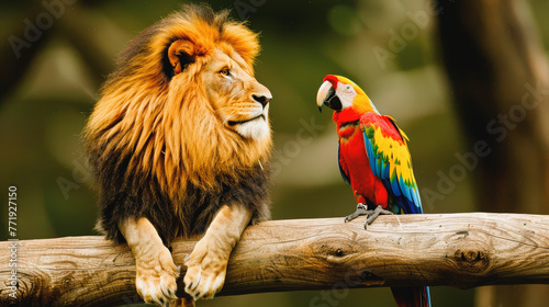 lion and parrot photo