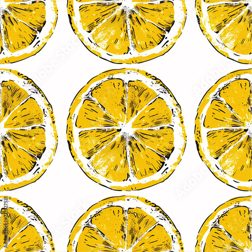 Seamless pattern with lemon slices. Citrus background. Vector illustration.