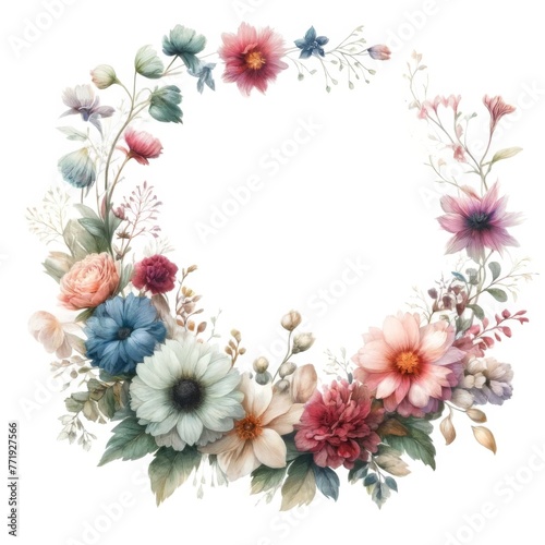 Watercolor floral wreath isolated on white background. Hand painted illustration style.