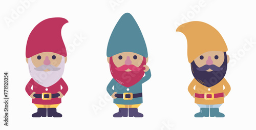 Set of cute gnomes isolated vector  illustrations