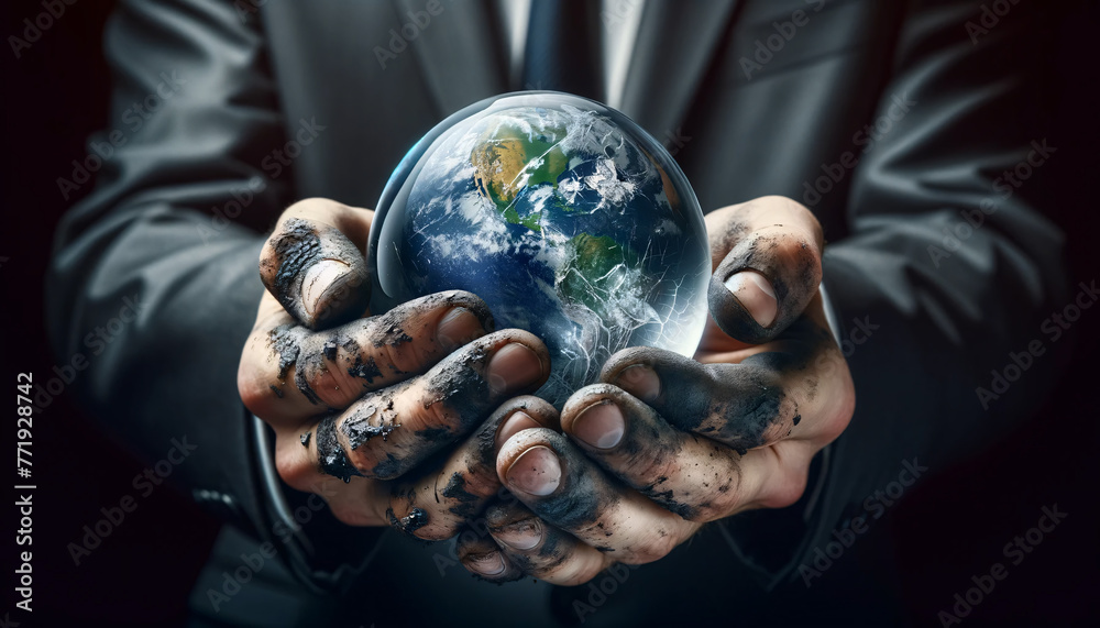Fototapeta premium Fractured Future: Businessman Holding Broken World
