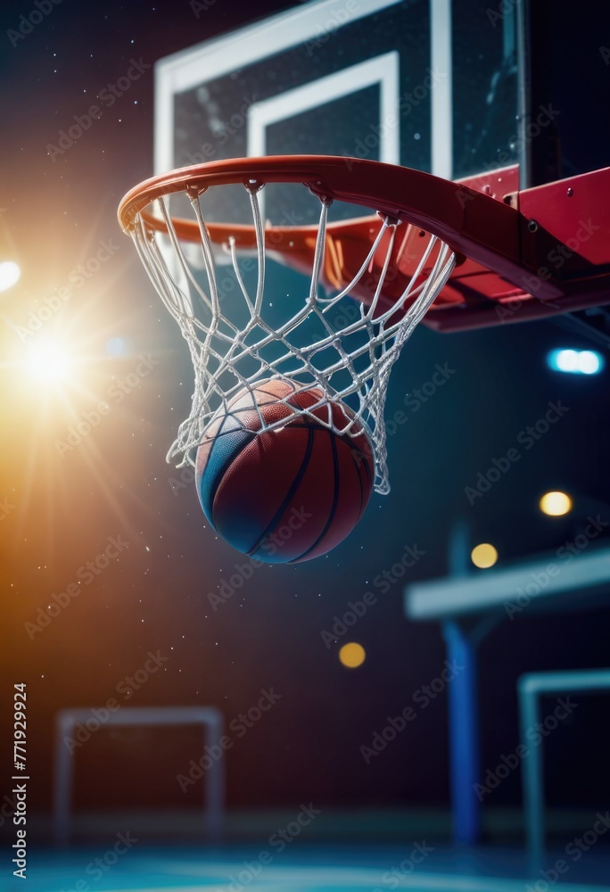 A basketball sails through the air, swooshing into the hoop on the basketball court with precision
