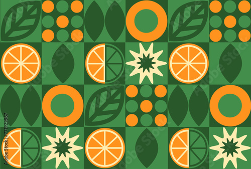 Abstract geometric fruit pattern. SBauhaus pattern abstract geometric. hapes of natural organic flower plants, eco-agriculture citrus. Vector minimal illustration
