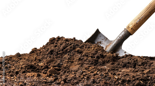 Shovel in the ground isolated on transparent background