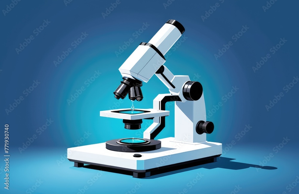 A microscope positioned in a science laboratory, representing the concept of research and development in scientific exploration A microscope positioned in a science laboratory, representing the concept of research and development in scientific exploration