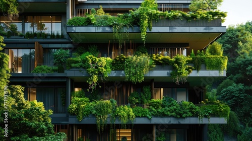 A building with a green roof and a lot of plants