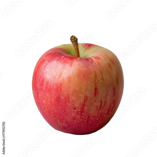 McIntosh red apple with a green stem, a seedless fruit, on a transparent background
