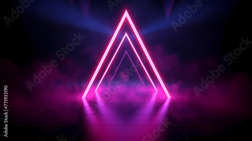 Triangular 3d abstract background with ultraviolet neon lights