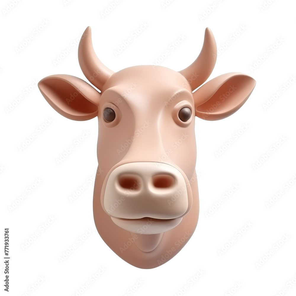 Cow icon, 3D render clay style, Farm animals, studio short , isolated on pure white background 