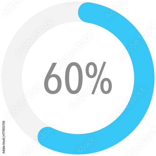 Blue circle percentage diagrams 60%, simple indicator infographic flat design vector illustration loading data interface elements app button ui ux web isolated on white background