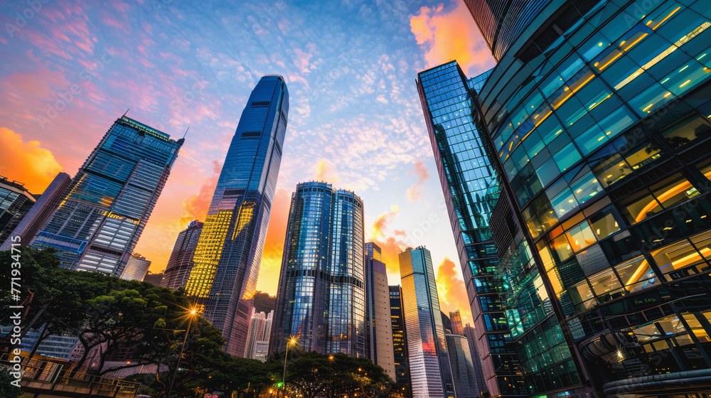 Obraz premium Modern glass buildings in Hong Kong city