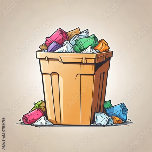 Cartoon illustration of a garbage bin on a white background, suitable for clipart and design purposes 