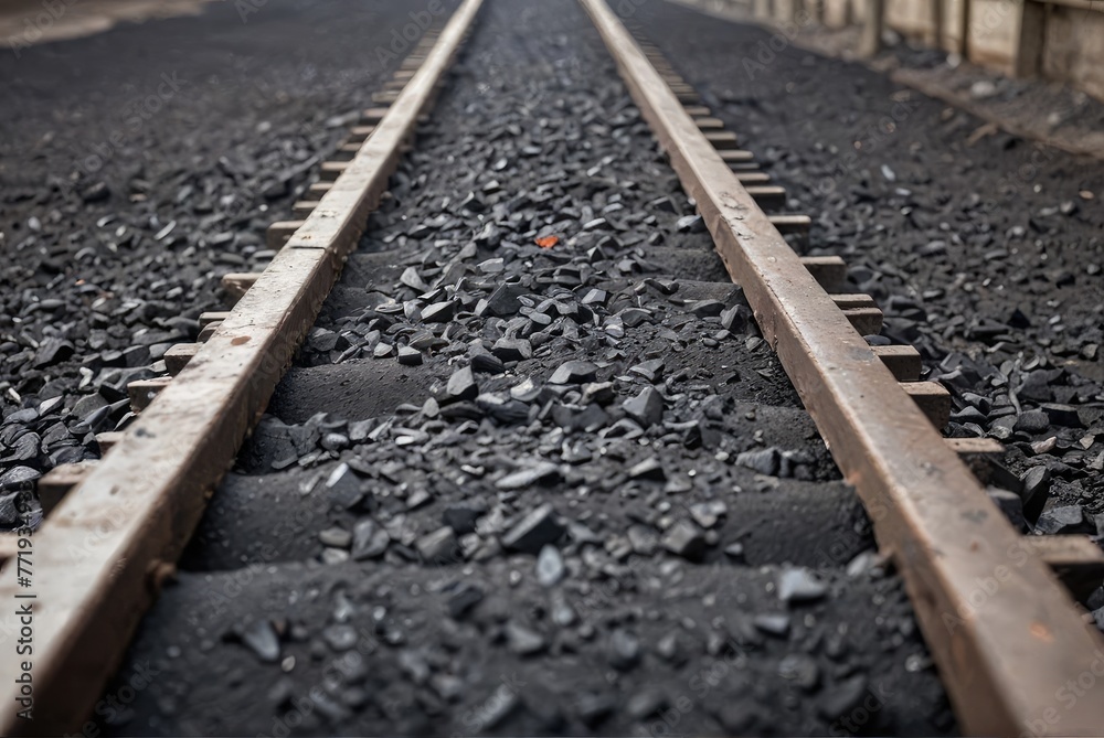 Coal steadily travels on a conveyor belt, part of an industrial process in motion - obrazy, fototapety, plakaty 