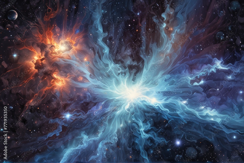 Ethereal blue nebula shines brightly against the backdrop of deep space