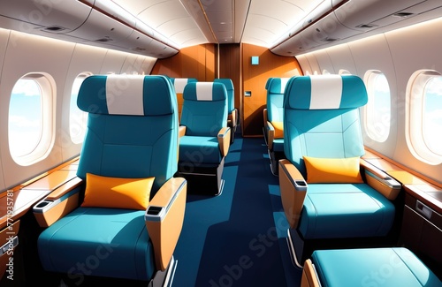 Luxurious first-class airplane seats designed for business travelers, offering comfort and elegance for vacation journeys
