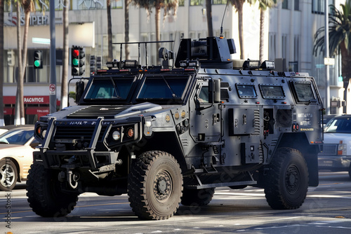 An armored truck vehicle used by SWAT (Special Weapons and Tactics) photo