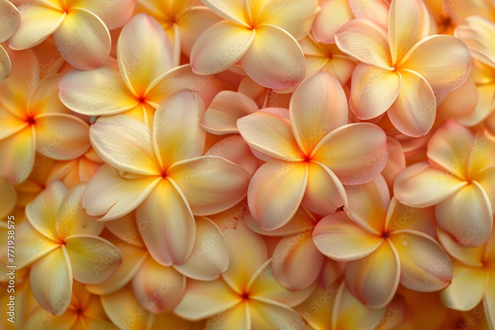 A beautiful backdrop of fragrant plumeria flowers A beautiful backdrop of fragrant plumeria flowers