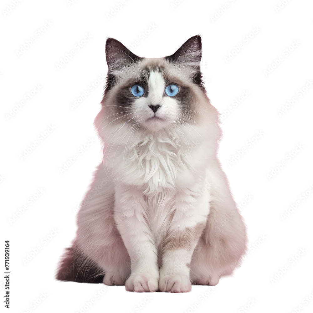 Felidae with blue iris is sitting on transparent sleeve Felidae with blue iris is sitting on transparent sleeve
