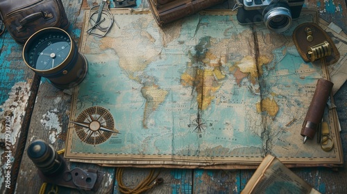 Vintage Navigation Tools on World Map