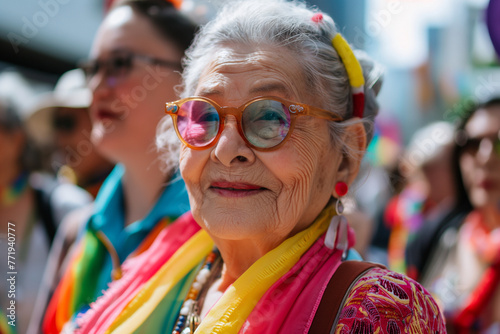 Beautiful elderly woman at the LGBT pride parade © Asya_AI
