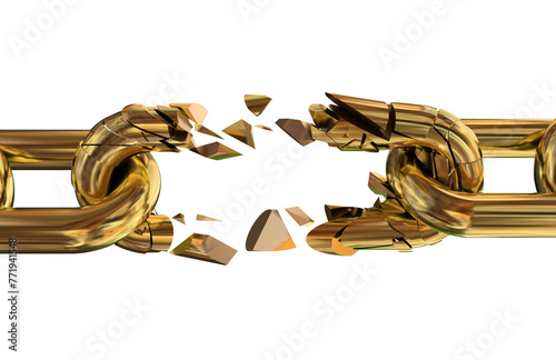 Cuadro en lienzo chain link breaking breaks in parts isolated  gold golden - 3d rendering