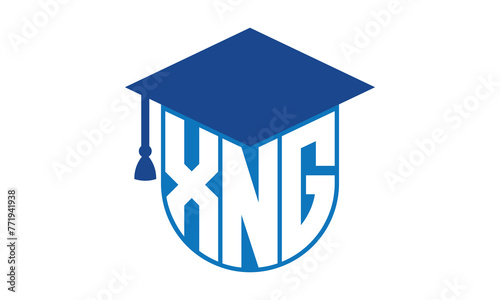 XNG initial letter academic logo design vector template. school college logo, university logo, graduation cap logo, institute logo, educational logo, library logo, teaching logo, book shop, varsity