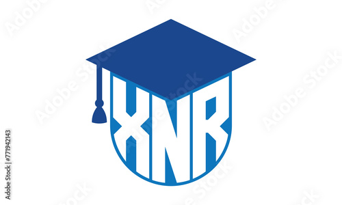 XNR initial letter academic logo design vector template. school college logo, university logo, graduation cap logo, institute logo, educational logo, library logo, teaching logo, book shop, varsity