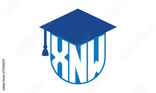 XNW initial letter academic logo design vector template. school college logo, university logo, graduation cap logo, institute logo, educational logo, library logo, teaching logo, book shop, varsity