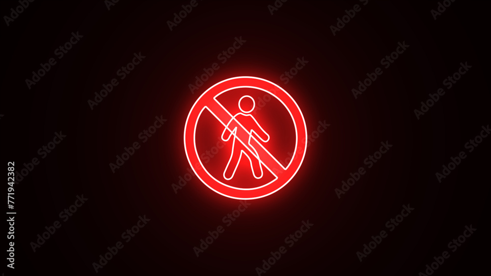 Neon bright walking forbidden icon. neon line No entry sign, no pedestrian icon. - obrazy, fototapety, plakaty 