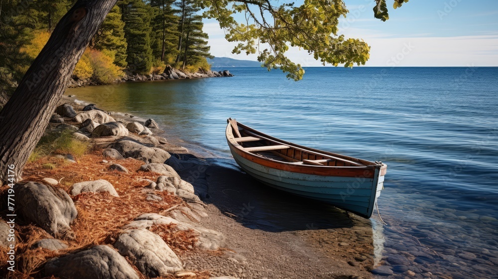 Obraz premium Seaside Serenity Boat by the Shore