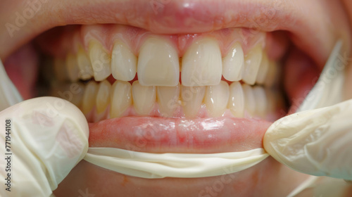 Close Up of Persons Teeth With Gloves On