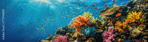 Under the sea coral reef with marine life  treasure  and clear area for magical birthday messages