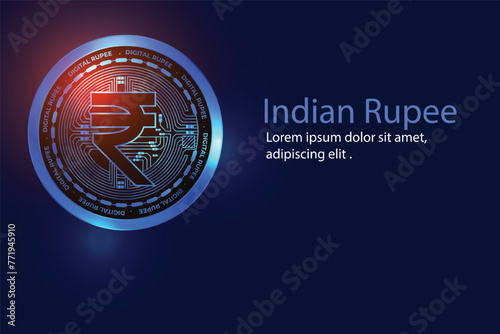 Indian Rupee, digital money inr indian rupee coin background with text space