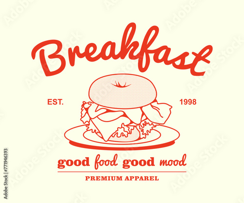 Vintage illustration of breakfast vector t shirt design, Can be used as Sticker, posters, prints. Retro style. Vector illustration