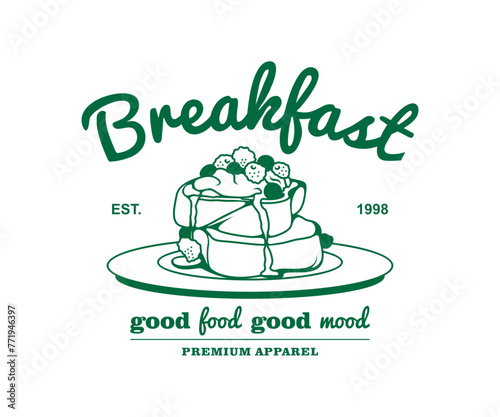 Vintage illustration of breakfast vector t shirt design, Can be used as Sticker, posters, prints. Retro style. Vector illustration