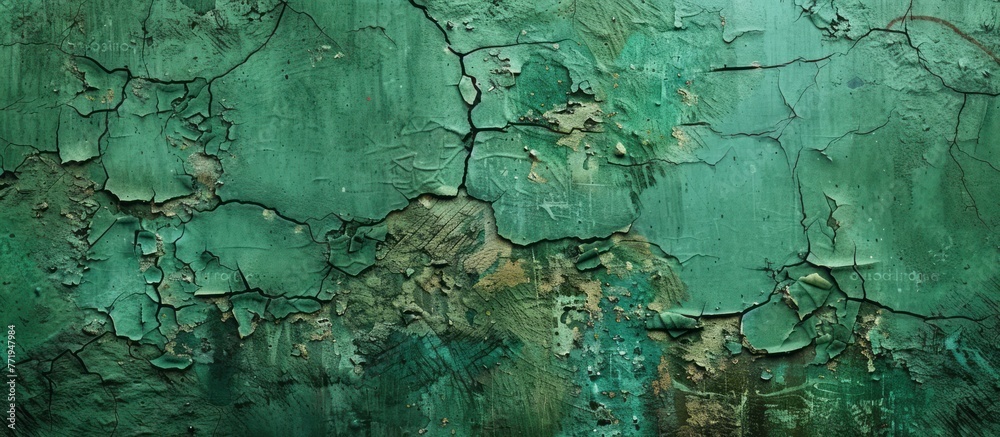 A green grunge background with texture and stains, creating an industrial look for design projects.