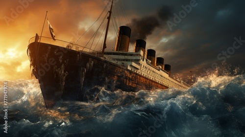 Titanic hit an iceberg in the ocean photo