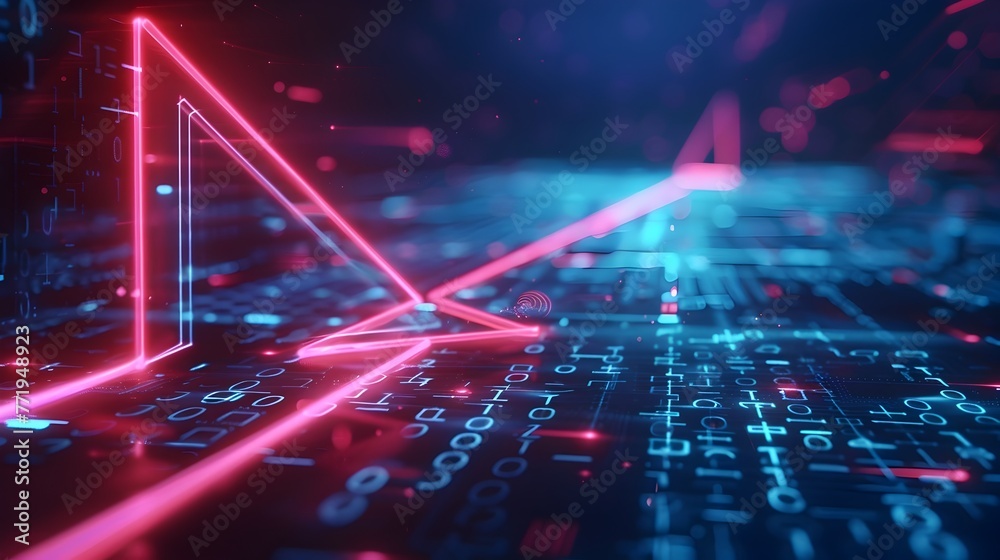 Sleek 3D Arrow Navigating Through Vibrant Digital Landscape with Neon Highlights Tracing Its Trajectory Sleek 3D Arrow Navigating Through Vibrant Digital Landscape with Neon Highlights Tracing Its Trajectory