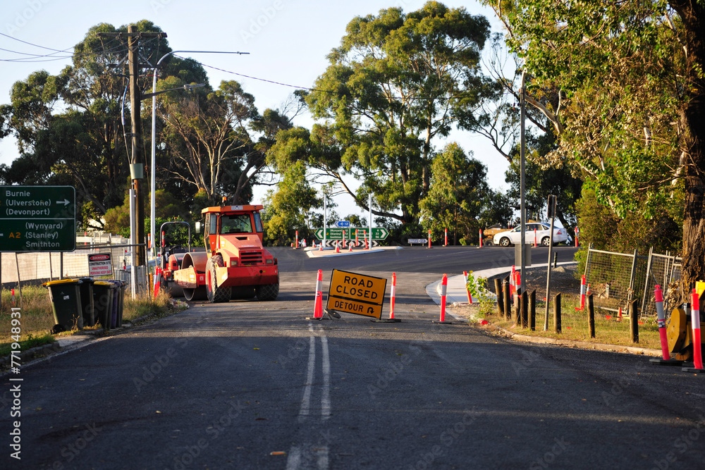 Roadworks at a highway intersection in Tasmania 