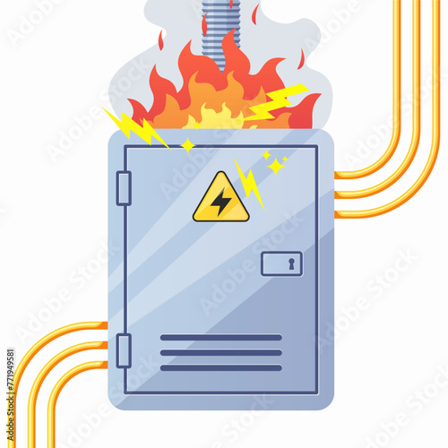 The electrical panel caught on fire vector isolated on white backrgound.