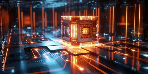 3D rendered display of a quantum computer, Generative AI 