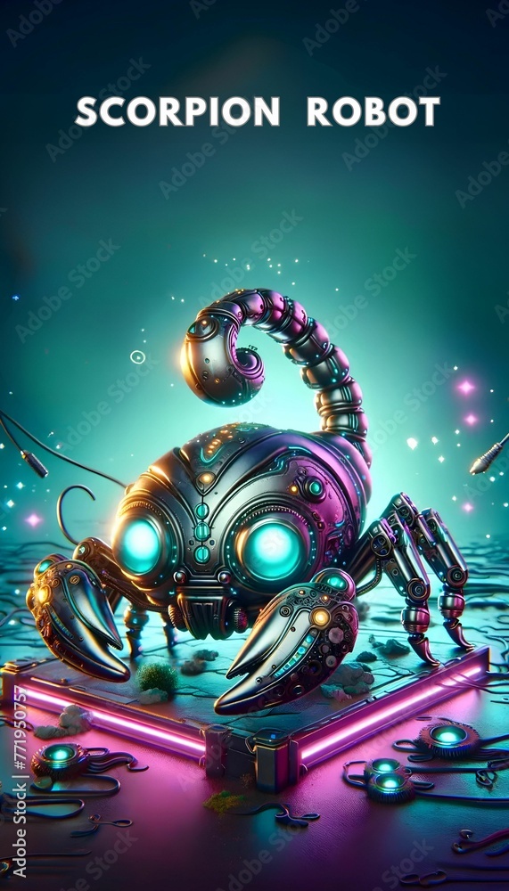 Fototapeta premium Scorpion robot on green background, graphic