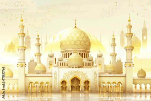 Gorgeous illustration background of a golden mosque. Generative Ai