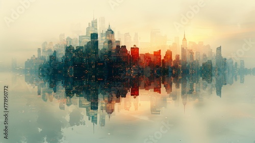 Double exposure cityscape: Contrast between affluent and impoverished areas captured in a striking visual narrative, highlighting the stark realities of urban life.