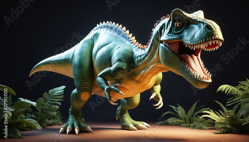 Tyrannosaurus Rex Roaring in the Cretaceous Forest. Generative AI © Sergey Ilin