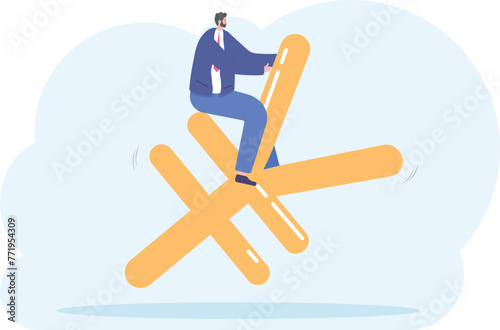 Businessman or manager and yuan. A man in a suit and with a briefcase in hand rides the yuan. Illustration, vector EPS10.

