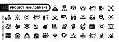 Project management icon collection. Time management and planning concept. Solid icon set.	