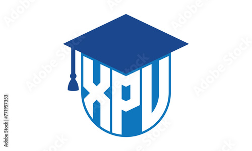 XPV initial letter academic logo design vector template. school college logo, university logo, graduation cap logo, institute logo, educational logo, library logo, teaching logo, book shop, varsity