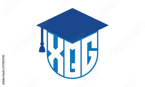 XQG initial letter academic logo design vector template. school college logo, university logo, graduation cap logo, institute logo, educational logo, library logo, teaching logo, book shop, varsity